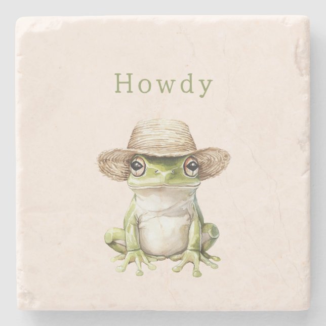 Green Frog with Hat Stone Coaster (Front)