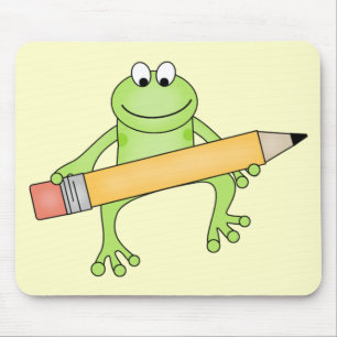 Green Frog with Pencil Tshirts and Gifts Mouse Mat