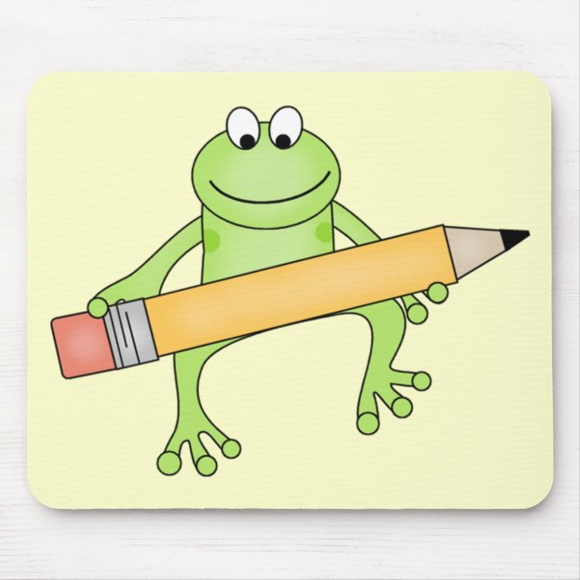 Green Frog with Pencil Tshirts and Gifts Mouse Mat (Front)