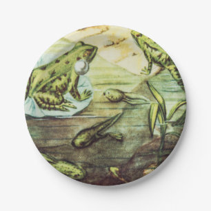 Green Frogs, Animal Illustration Paper Plate