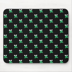 Green Frogs on Black Mouse Pad