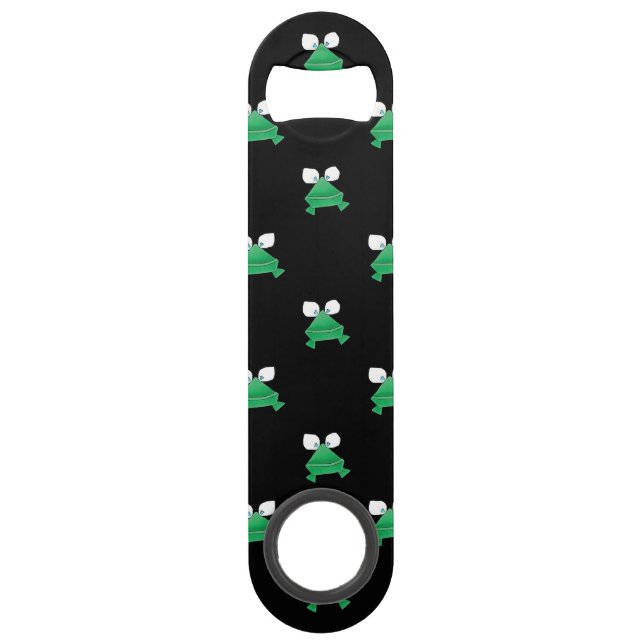Green Frogs on Black Speed Beer Bottle Opener (Front)