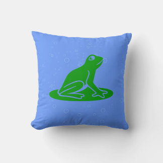 green frogs  on blue pillow