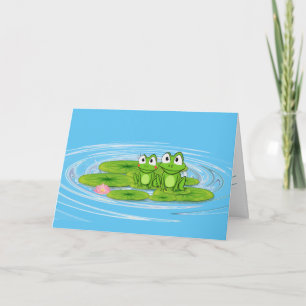 green frogs on lily pad card