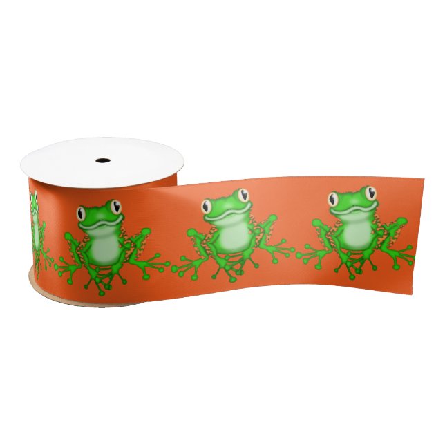 Green Frogs on Orange Satin Ribbon (Spool)
