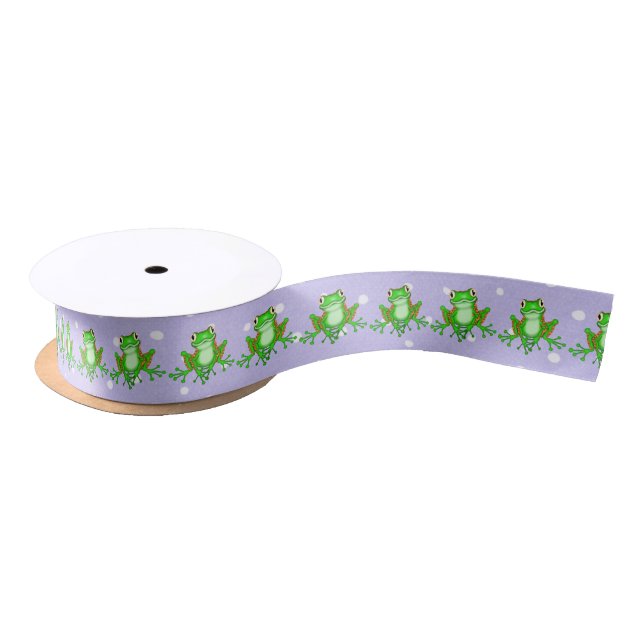 Green Frogs on Polka Dots Satin Ribbon (Spool)