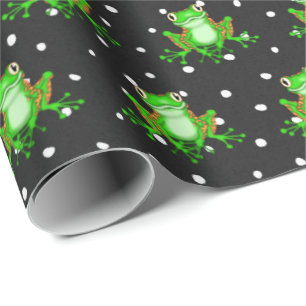 Green Frogs On Polka Dots Wrapping Paper