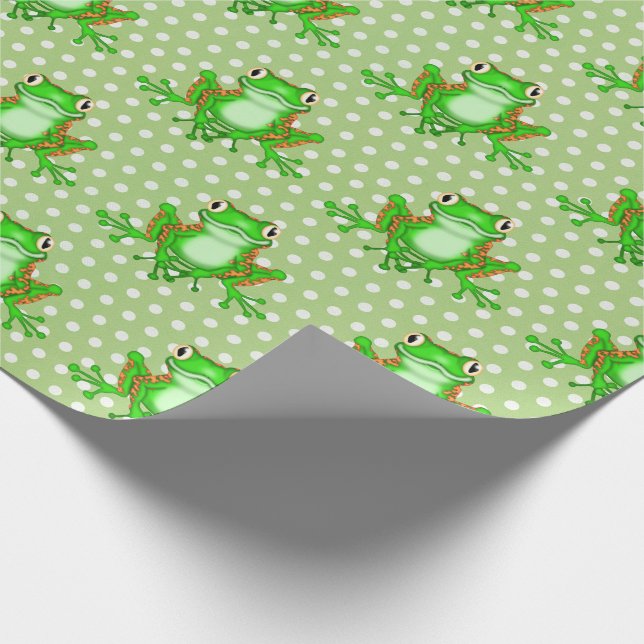 Green Frogs on Polka Dots Wrapping Paper (Corner)