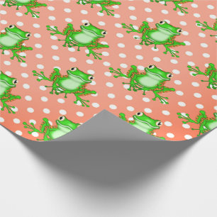 Green Frogs on Polka Dots Wrapping Paper