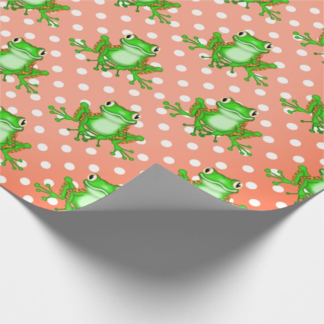 Green Frogs on Polka Dots Wrapping Paper (Corner)