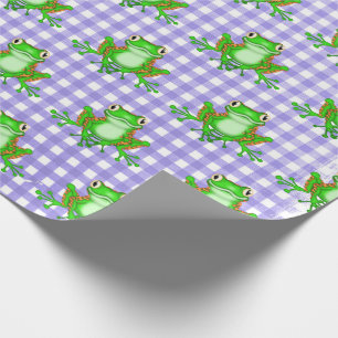 Green Frogs on Purple Gingham   Wrapping Paper