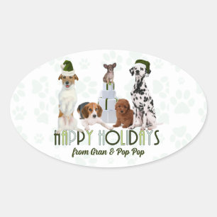 Green From the Pack Holiday Dogs Christmas Oval Sticker