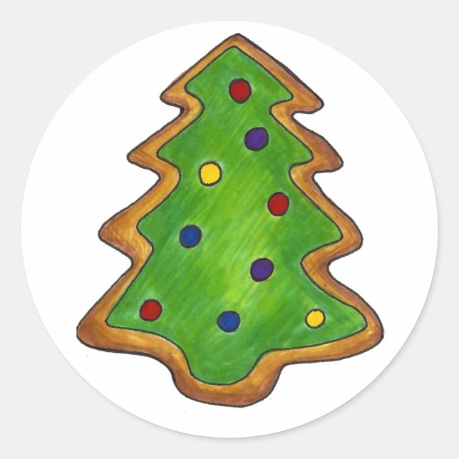 Green Frosted Christmas Tree Sugar Cookie Holiday Classic Round Sticker (Front)