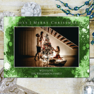 Green Frosted Snowflakes Christmas Photo Card