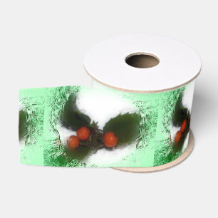 Green Frosty Holly Berries Grosgrain Ribbon