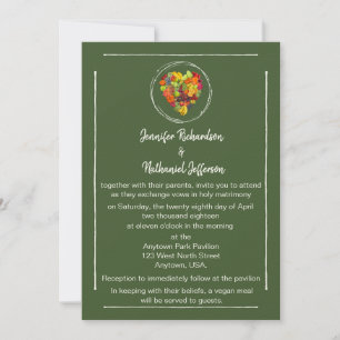 Green Fruit Heart Vegan Themed Wedding Invitation