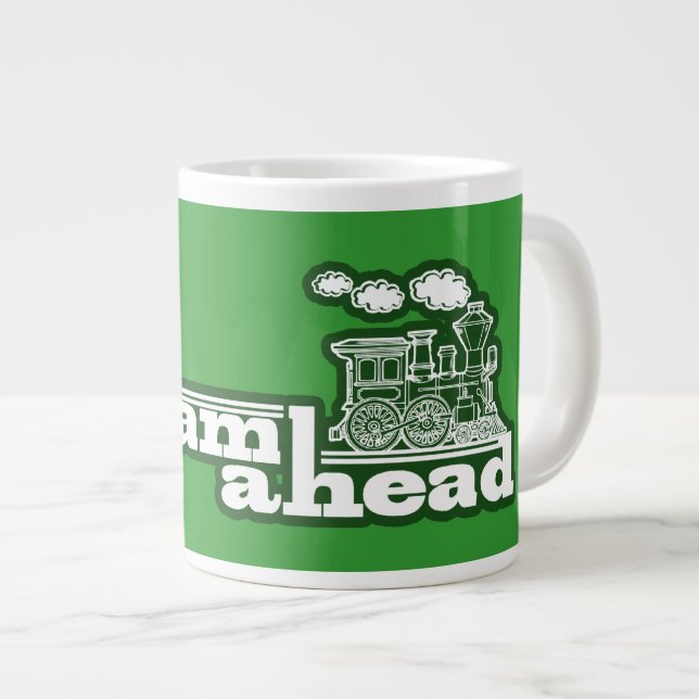 Green full steam ahead train jumbo speciality mug (Front Right)