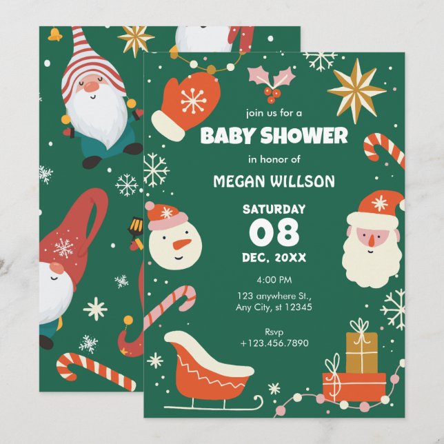 Green Fun Christmas baby shower Invitation (Front/Back)