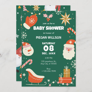 Green Fun Christmas baby shower Invitation