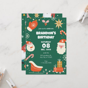 Green Fun Christmas birthday Invitation
