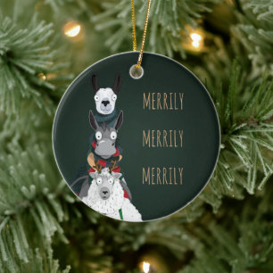 Green Fun "Merrily Merrily Merrily" Winter Animals Ceramic Tree Decoration