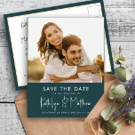 Green Fun Script Modern Photo Minimalist Wedding S Announcement Postcard<br><div class="desc">Green Fun Script Modern Photo Minimalist Wedding Save The Date Announcement Postcard. Let your family, friends and colleagues know that you have set a date for your wedding celebration with this elegant, stylish and modern wedding save the date invitation card. All the texts are pre-arranged for you to personalise easily...</div>