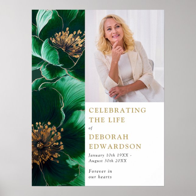 Green Funeral Celebration Of Life Photo Sign (Front)