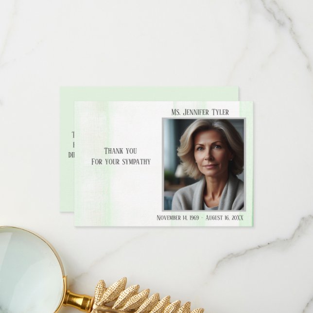 Green Funeral Memorial From Family Thank You Card (Front/Back In Situ)