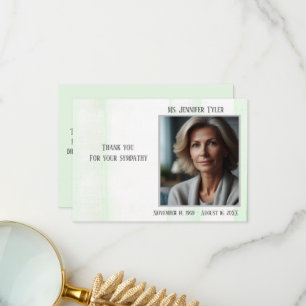 Green Funeral Memorial From Family Thank You Card