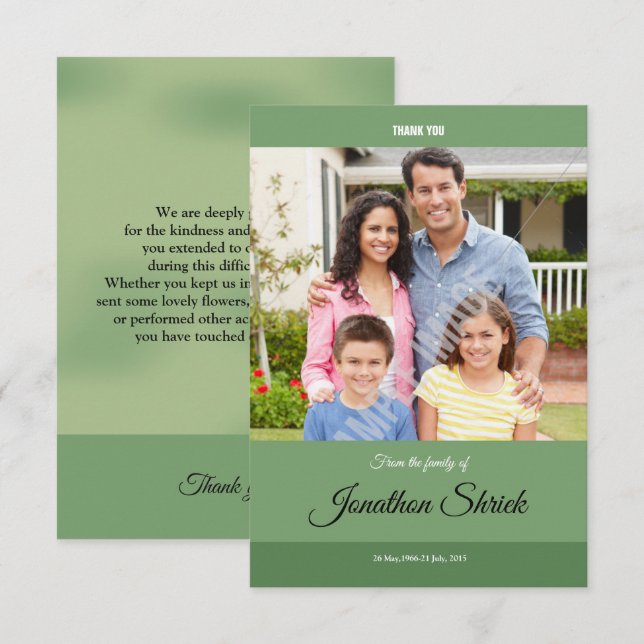 Green Funeral Thank You Card (Front/Back)