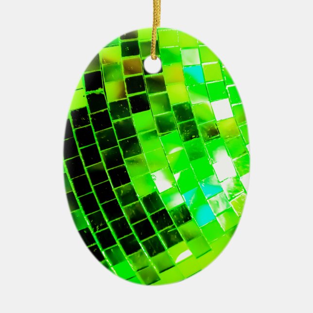 Green Funky Disco Ball Ceramic Tree Decoration (Front)