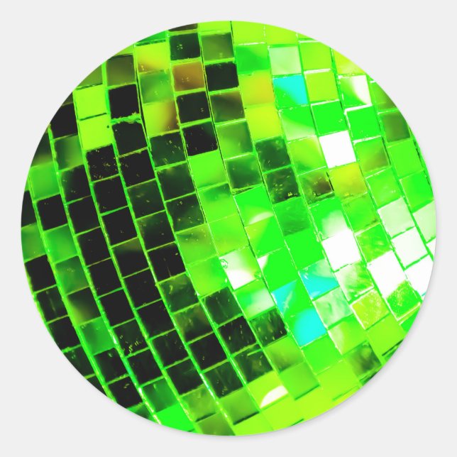 Green Funky Disco Ball Classic Round Sticker (Front)