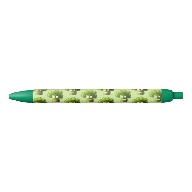 Green Funny Cartoon Broccoli Black Ink Pen (Front)