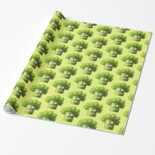 Green Funny Cartoon Broccoli Vegetarian Pattern Wrapping Paper