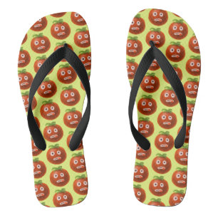 Green Funny Cartoon Tomato Pattern Flip Flops