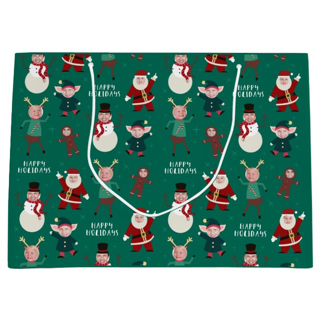 Green Funny Family Photo Holiday Gift Bag (Front)