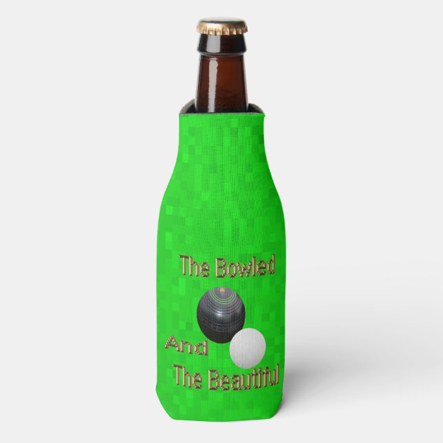 Green Funny Golden Lawn Bowls Bowled Design, Bottle Cooler (Bottle Front)