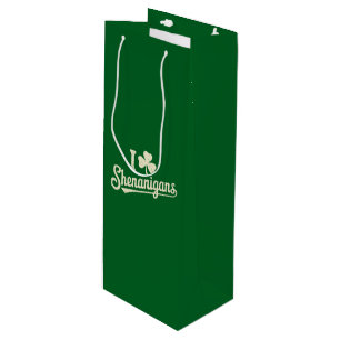 Green Funny Irish Patty's Shamrock Saint Patricks  Wine Gift Bag