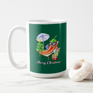 Green Funny Merry Christmas Chilli Drawing Coffee Mug