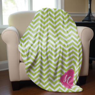 Green & Fuschia Zigzag Pattern Monogram Fleece Blanket