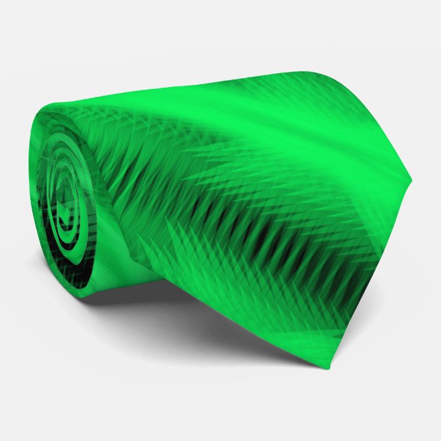 Green Futuristic Abstract Diagonal Pattern Art Tie (Rolled)