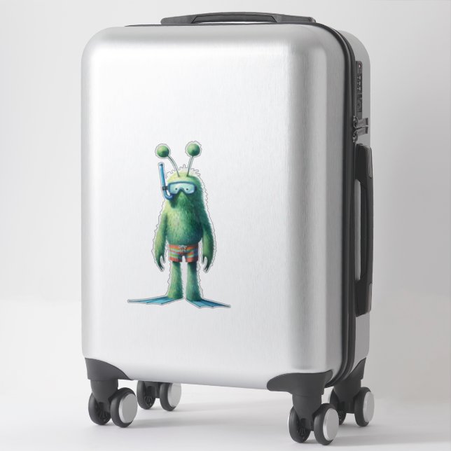 Green Fuzzy Snorkelling Alien Sticker (Suitcase)