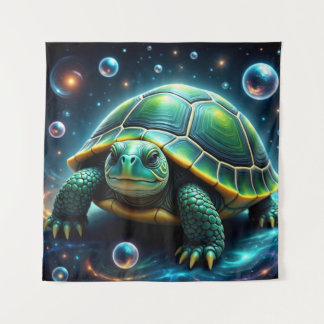 Green Galactic Sea Turtle Tapestry