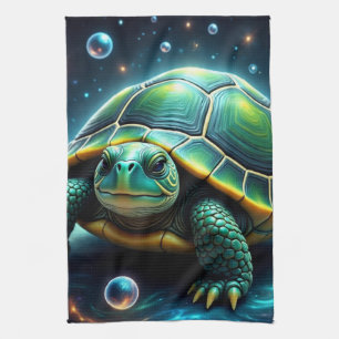 Green Galactic Sea Turtle Tea Towel