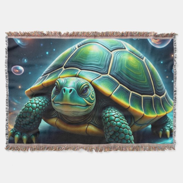 Green Galactic Sea Turtle Throw Blanket (Front)