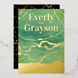 Green Galaxy Agate Marble Gold Wedding     