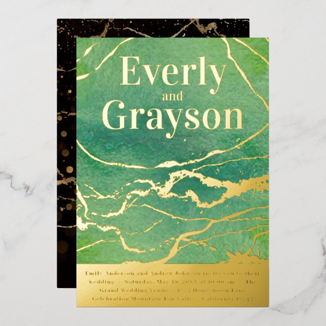 Green Galaxy Agate Marble Gold Wedding      (Front/Back)