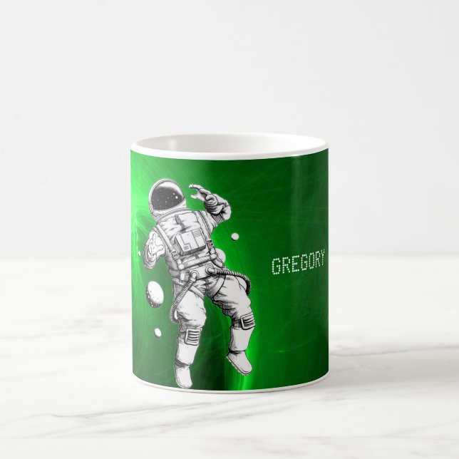 Green Galaxy Astronaut Personalised Coffee Mug (Center)