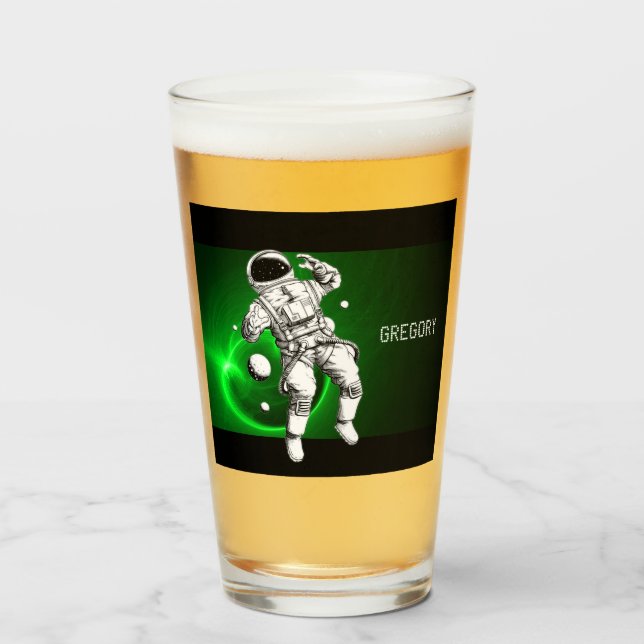 Green Galaxy Astronaut Personalised Glass (Front Filled)