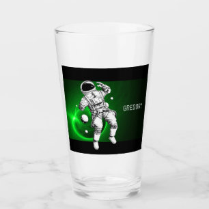 Green Galaxy Astronaut Personalised Glass